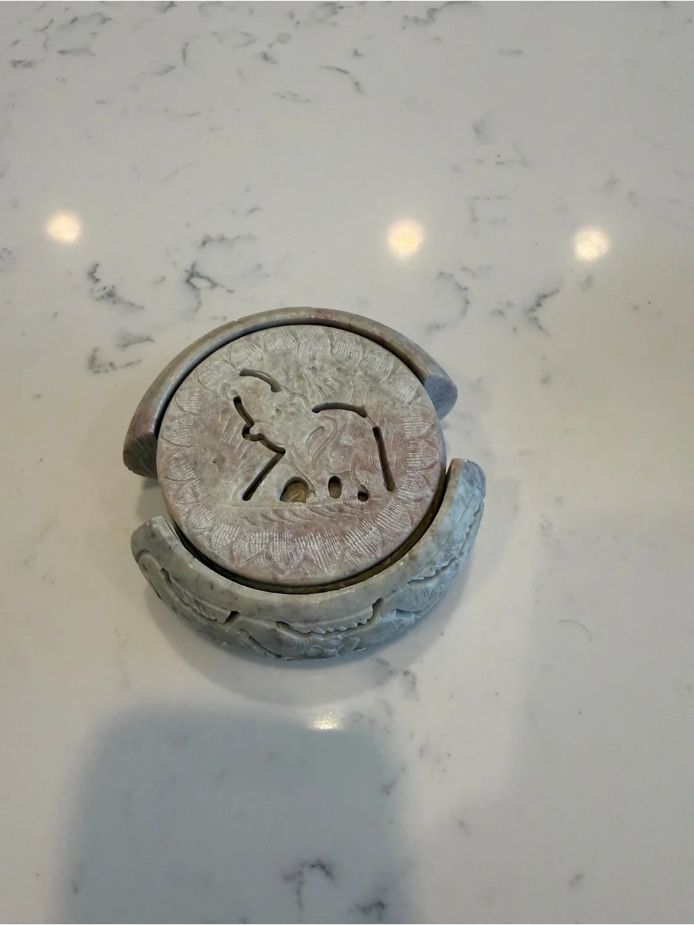 Hand-Carved 6 Soapstone Elephant Coaster Set with Holder Safari Wildlife Decor